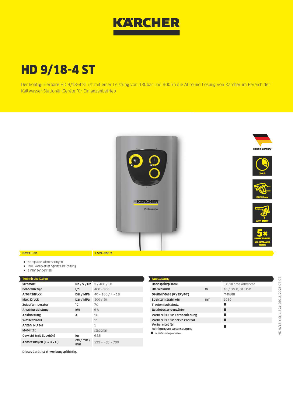 KÄRCHER - Hochdruckreiniger HD 9/18-4 ST